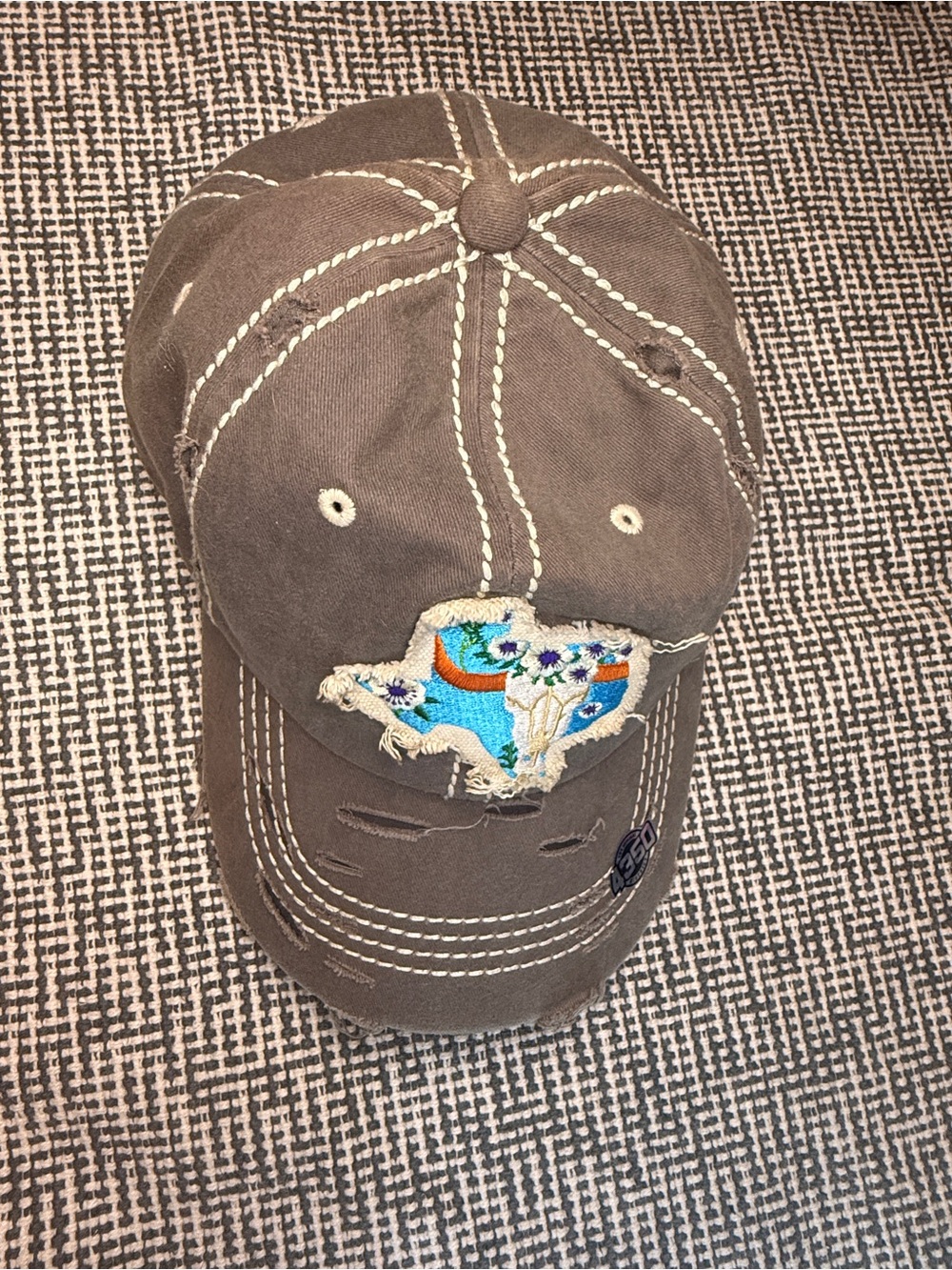 Distressed Texas Baseball Cap with Colorful Patch